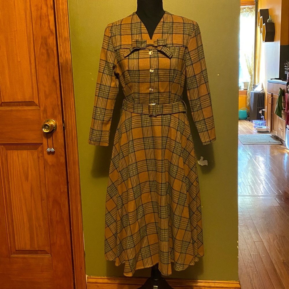 Brown Plaid Pinup Dress
